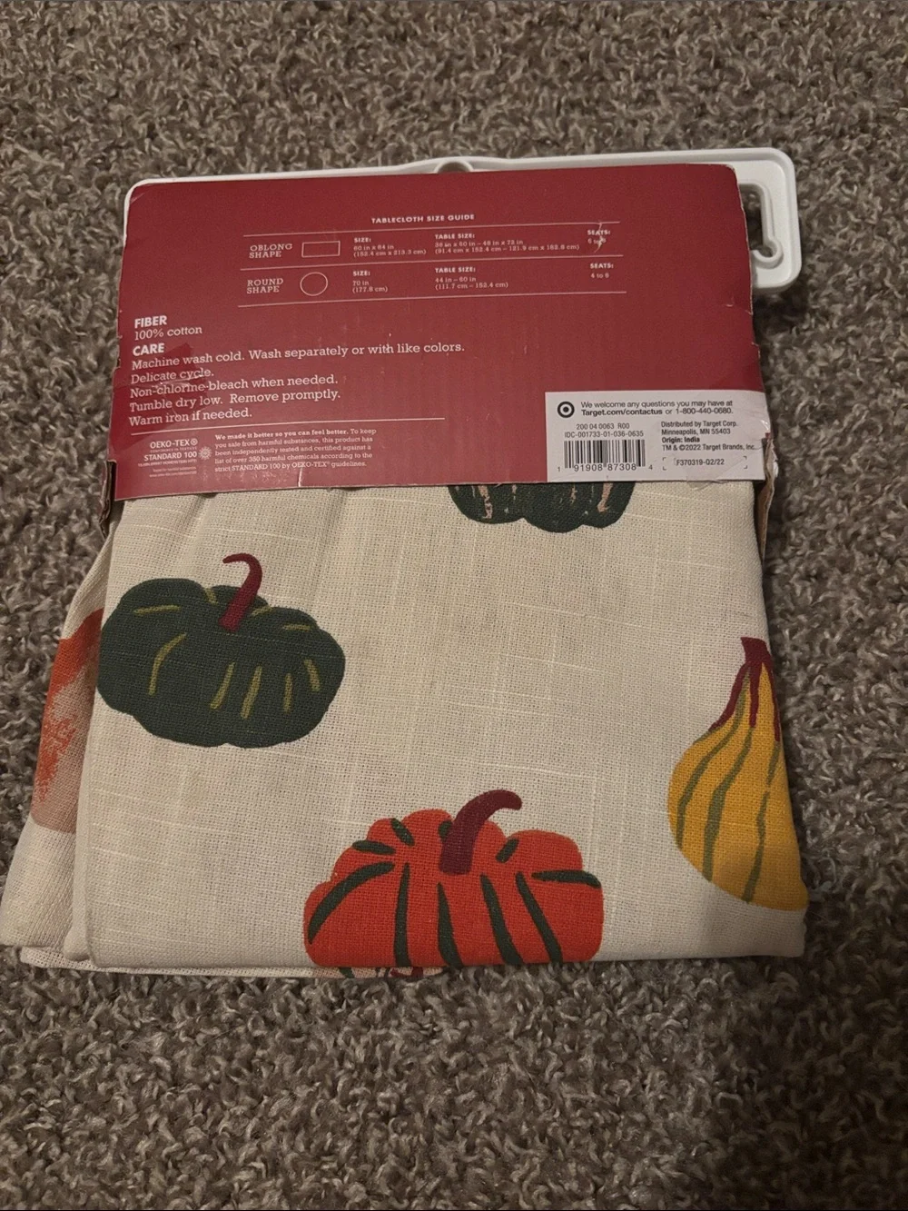 Table cloth new -round harvest design seats 4-6 -  cotton machine washable